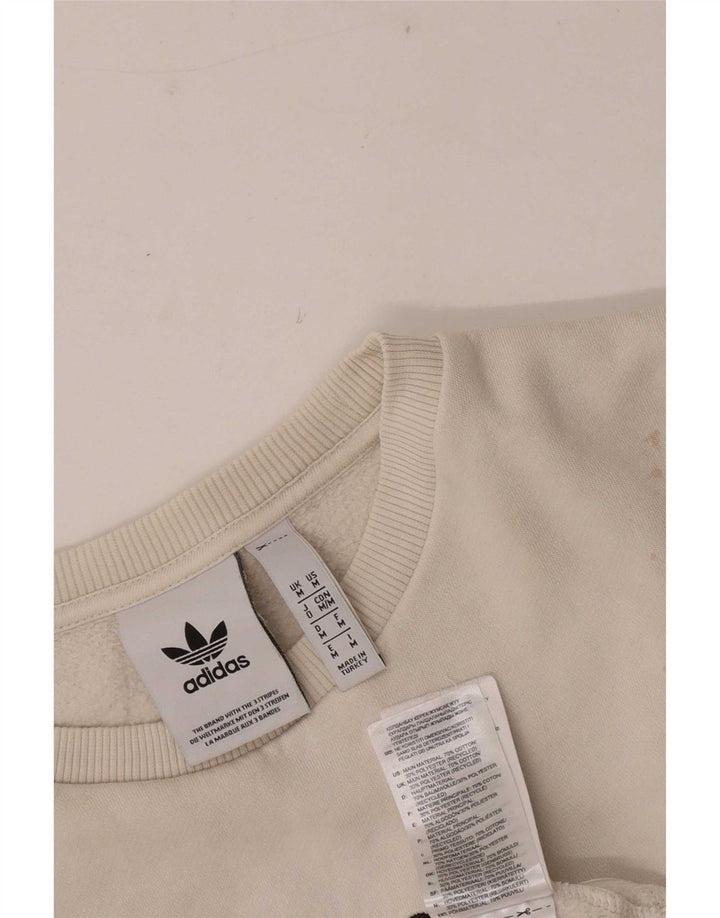 Adidas Womens Graphic Sweatshirt Jumper UK 14 Medium Off White Cotton