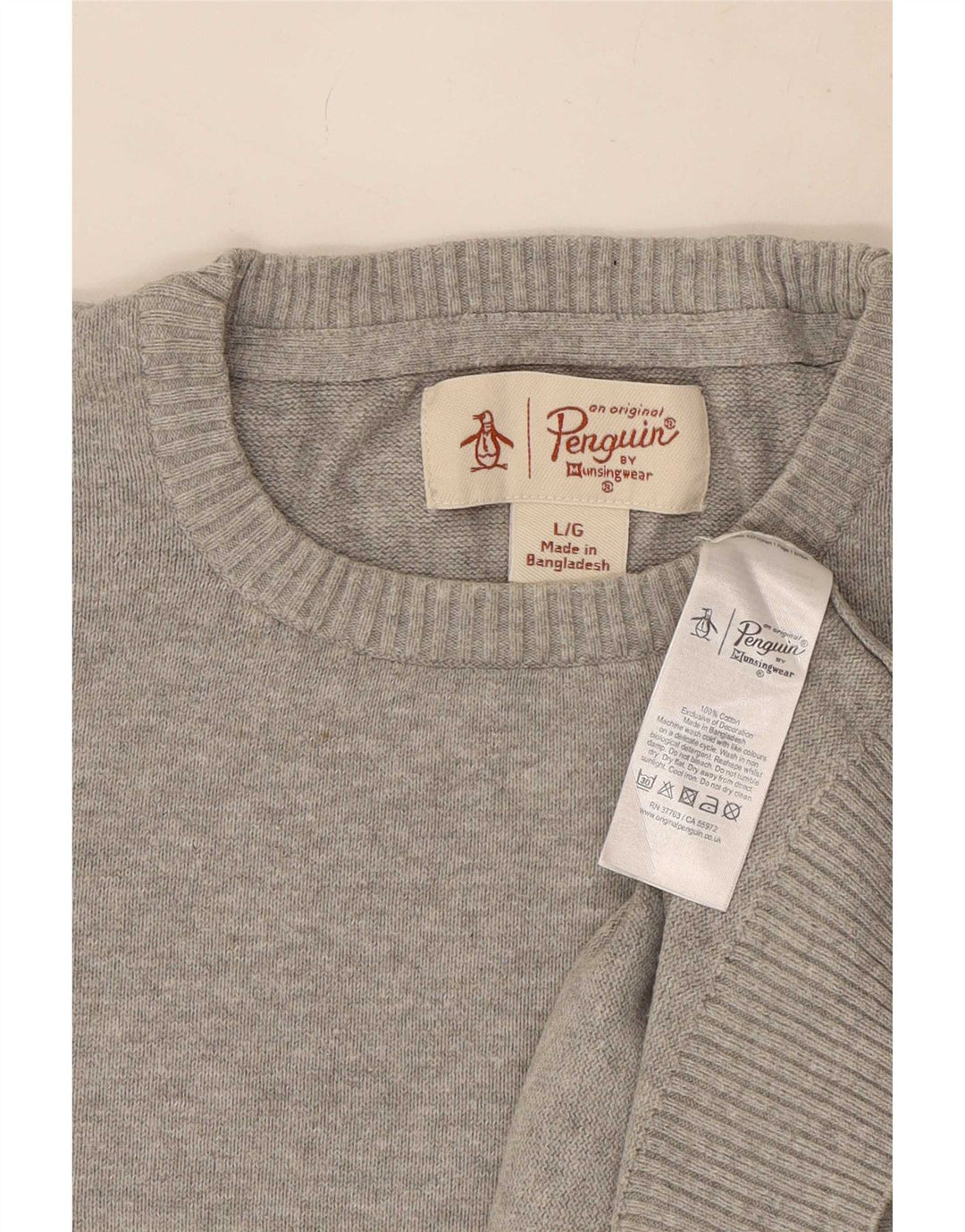 Penguin Mens Crew Neck Jumper Sweater Large Grey Cotton