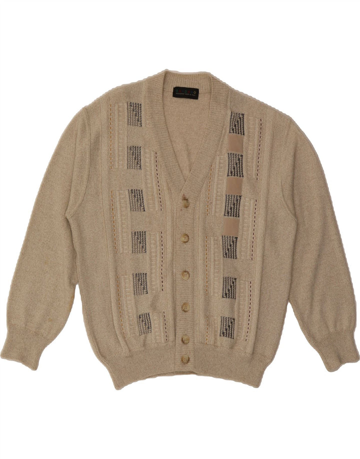 VINTAGE Mens Cardigan Sweater IT 52 Large Beige Striped Wool Vintage Vintage and Second-Hand Vintage from Messina Hembry 