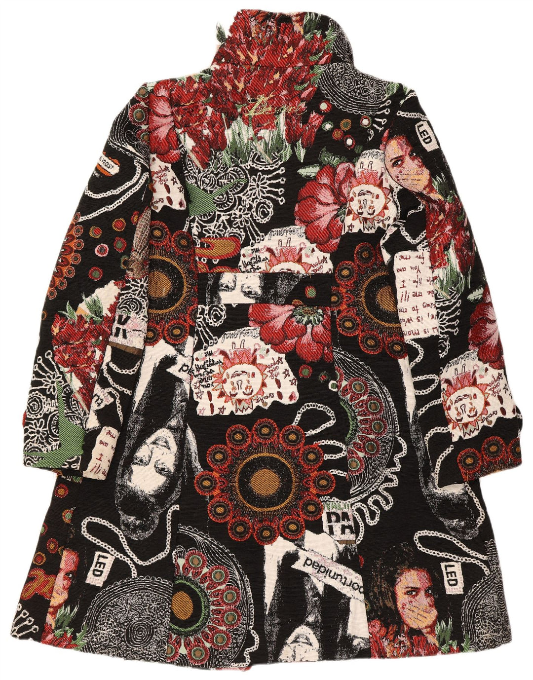 Desigual Womens Abstract Pattern Overcoat EU 46 XL Black Floral Polyester