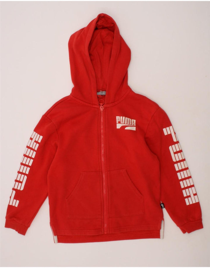PUMA Boys Graphic Zip Hoodie Sweater 7-8 Years Red Cotton Vintage Puma and Second-Hand Puma from Messina Hembry 