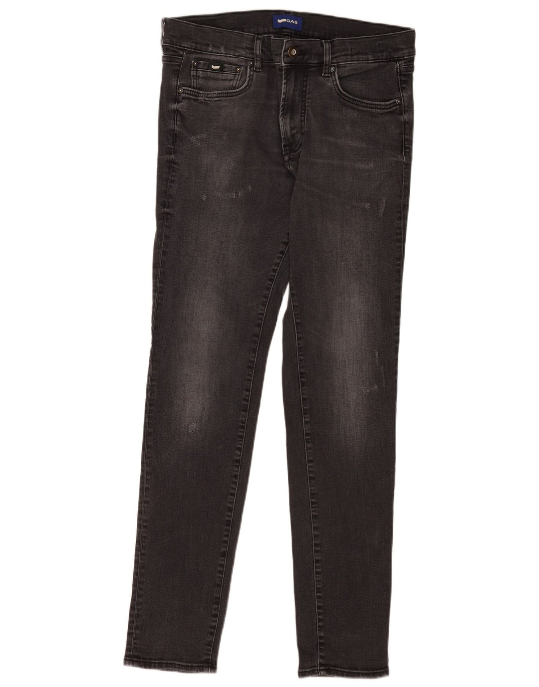 Gas Mens Distressed Slim Jeans W33 L34 Black Cotton