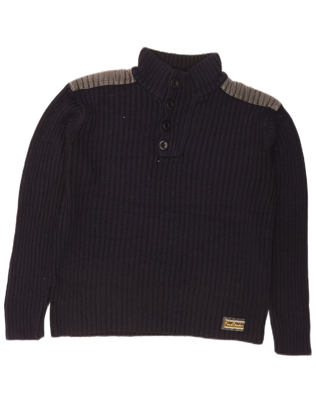 Pierre Cardin Mens Button Neck Jumper Sweater Small Navy Blue Colourblock