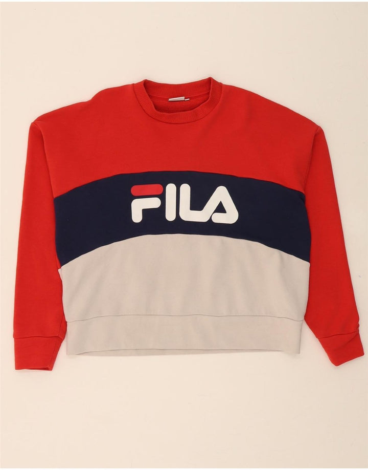 FILA Womens Graphic Sweatshirt Jumper UK 10 Small Red Colourblock Vintage Fila and Second-Hand Fila from Messina Hembry 