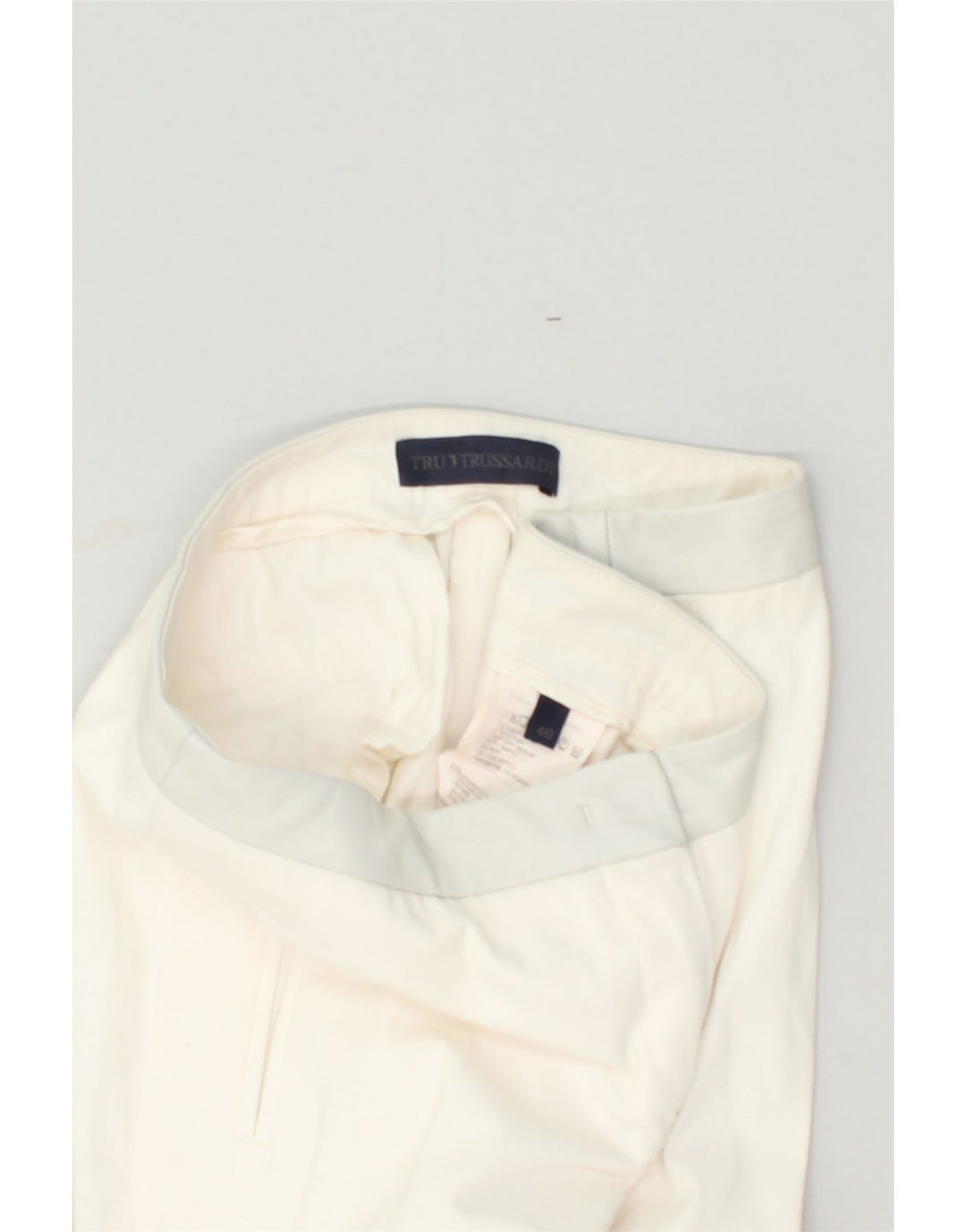 TRUSSARDI Womens Slim Casual Trousers IT 40 Small W26 L29  White Cotton | Vintage Trussardi | Thrift | Second-Hand Trussardi | Used Clothing | Messina Hembry 