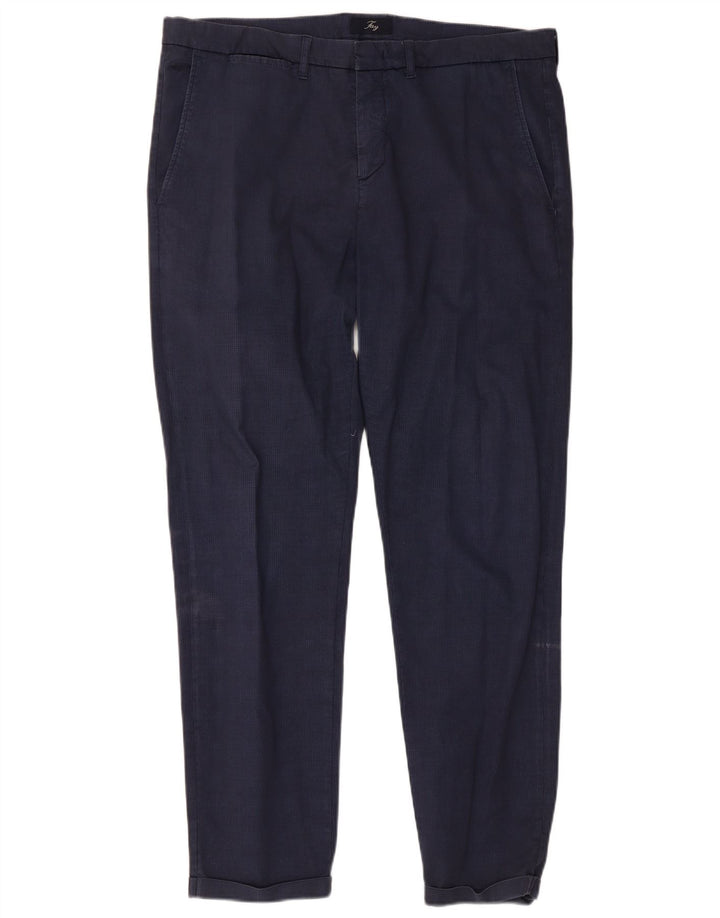 Fay Mens Slim Chino Trousers W38 L30 Navy Blue Check