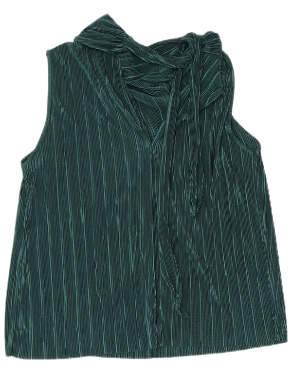 Zara Mujer Blusa Sin Mangas Top UK 44 Poliéster A Rayas Verde Grande