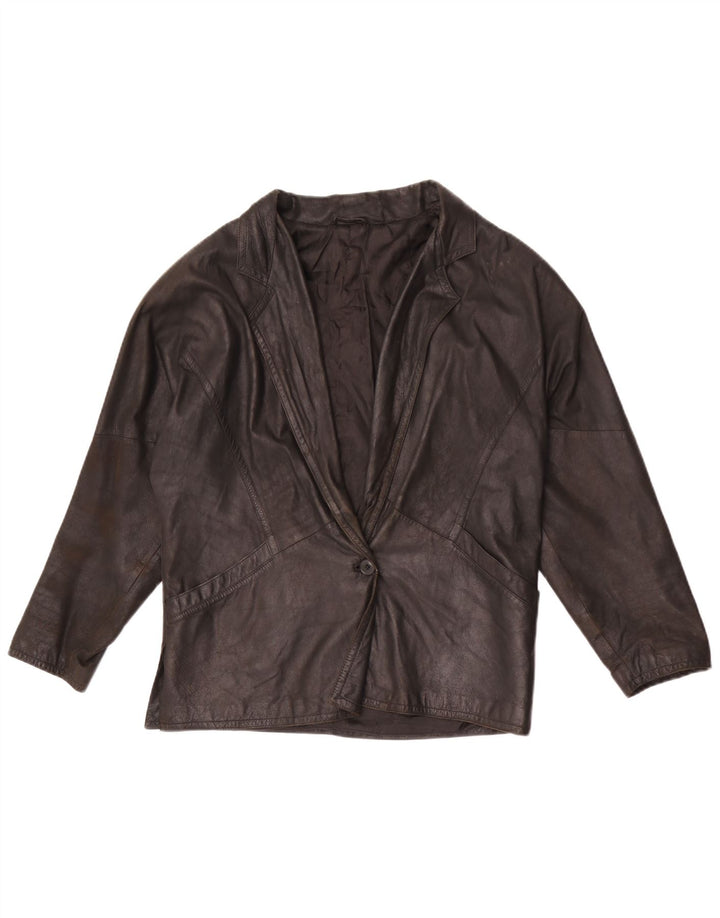 Vintage Damen 1 Knopf Leder Blazer Jacke IT 42 Medium Schwarz