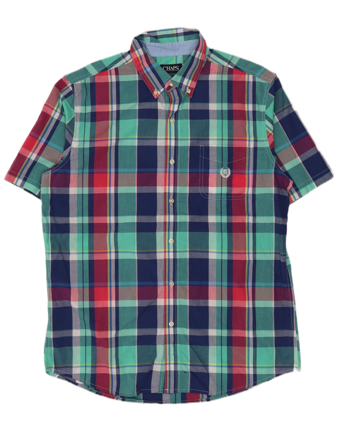 Chaps Mens Easy Care Short Sleeve Shirt Large Multicoloured Check Cotton