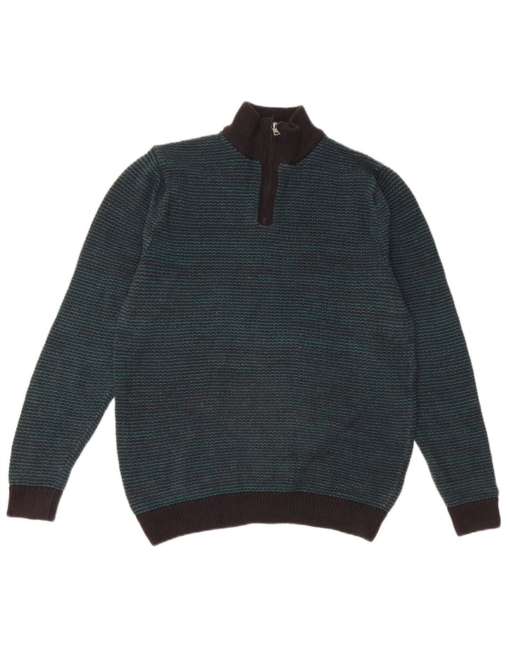 Marks & Spencer Herre sweater med lynlåshals mellemgrøn stribet bomuld