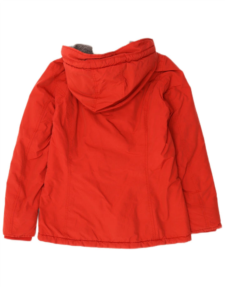 Woolrich Dame Hooded Parka Jacket UK 14 Medium Red Bomuld