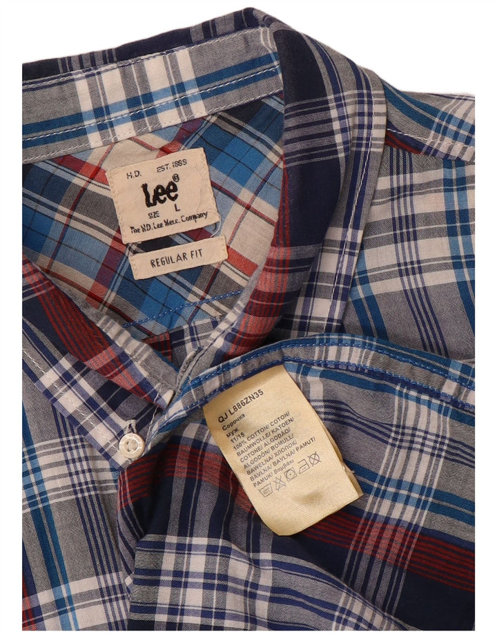LEE Mens Short Sleeve Regular Fit Shirt Large Navy Blue Check Cotton