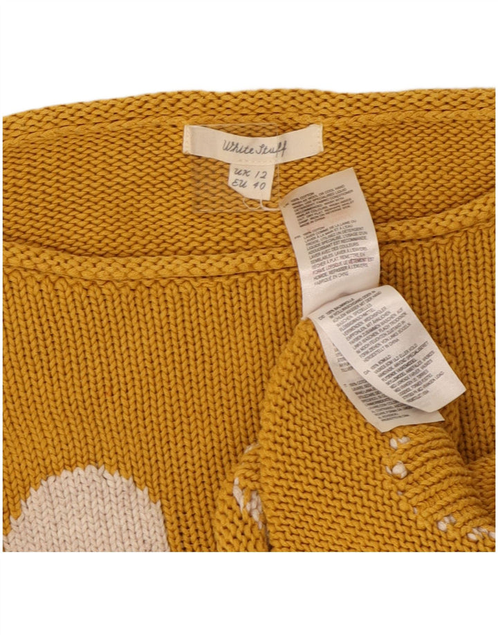 WHITE STUFF Womens Boat Neck Jumper Sweater UK 12 Medium Yellow Geometric