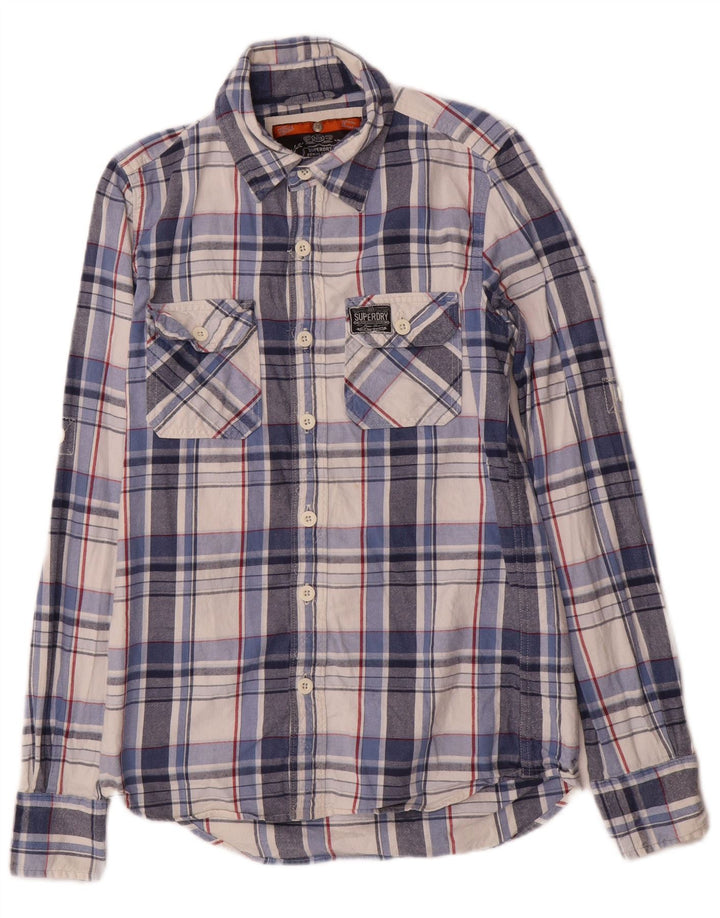 Superdry Mens Flannel Shirt Small Blue Plaid Cotton