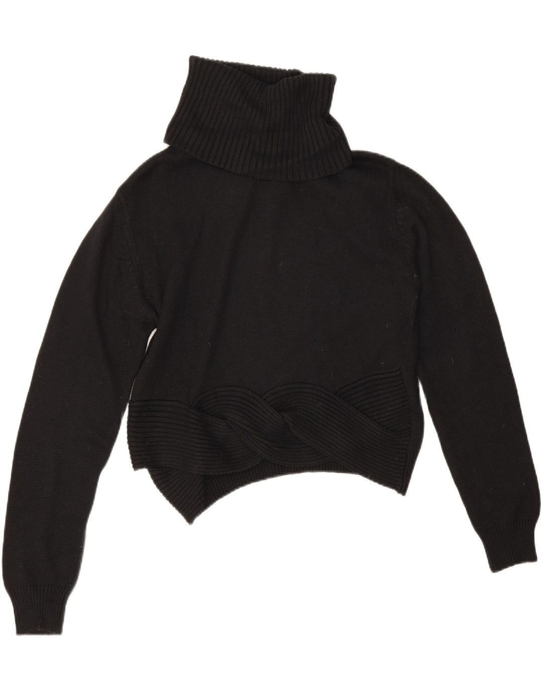 Guess Womens Crop Roll Neck Jumper Sweater UK 14 Medium Black Cotton