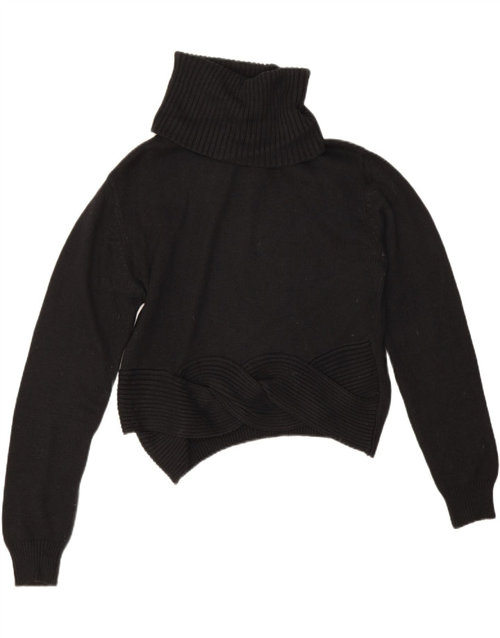 Guess Womens Crop Roll Neck Jumper Sweater UK 14 Medium Black Cotton