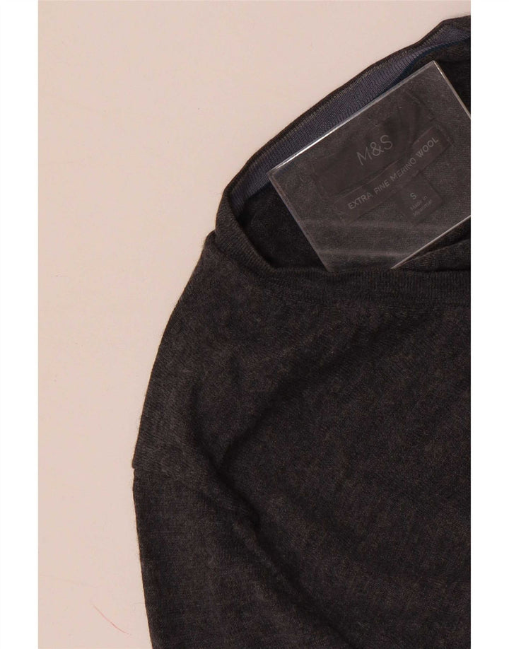 Marks & Spencer Mens V-Neck Jumper Sweater Small Grey Merino Wool