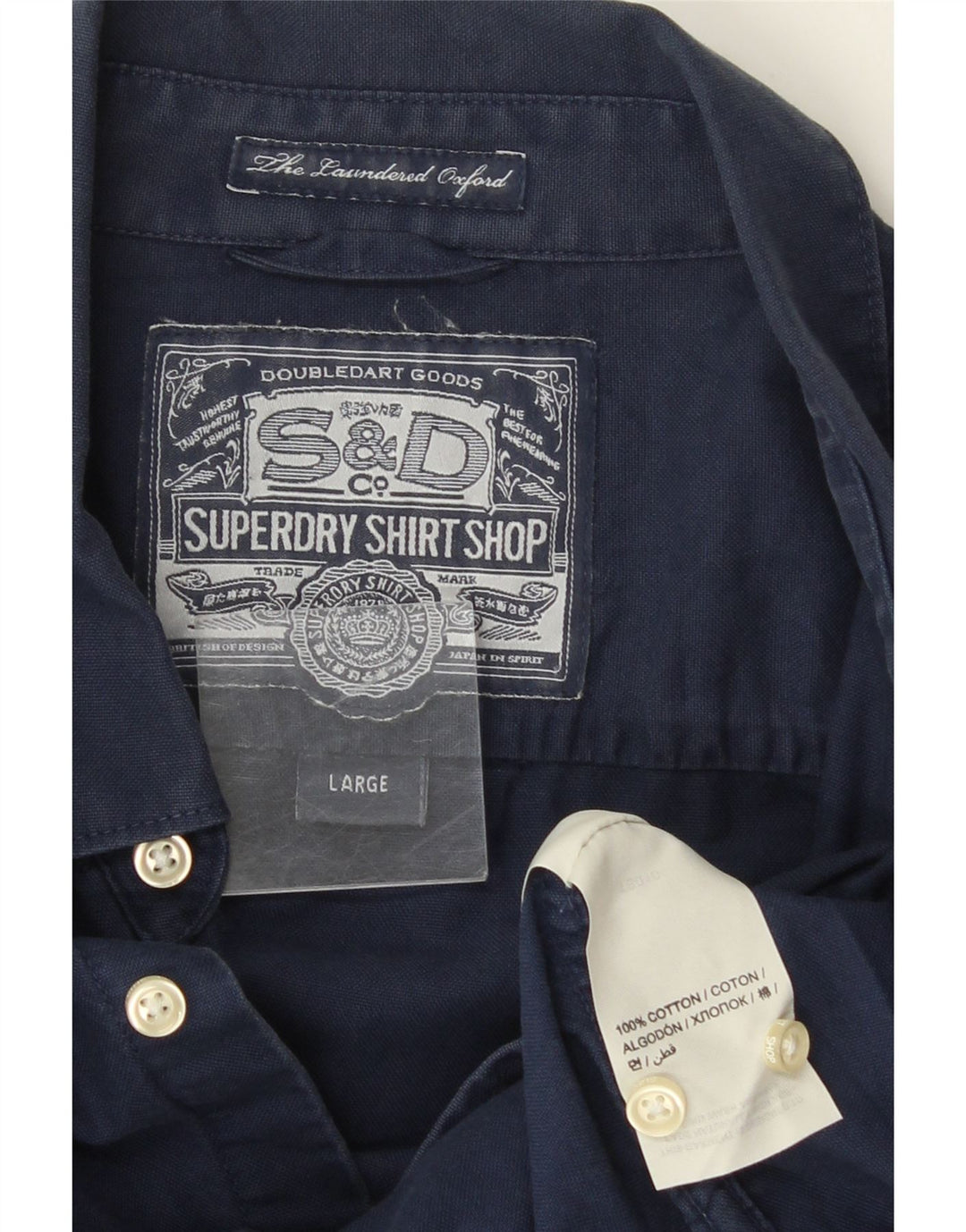 Superdry Mens Shirt Large Navy Blue Cotton