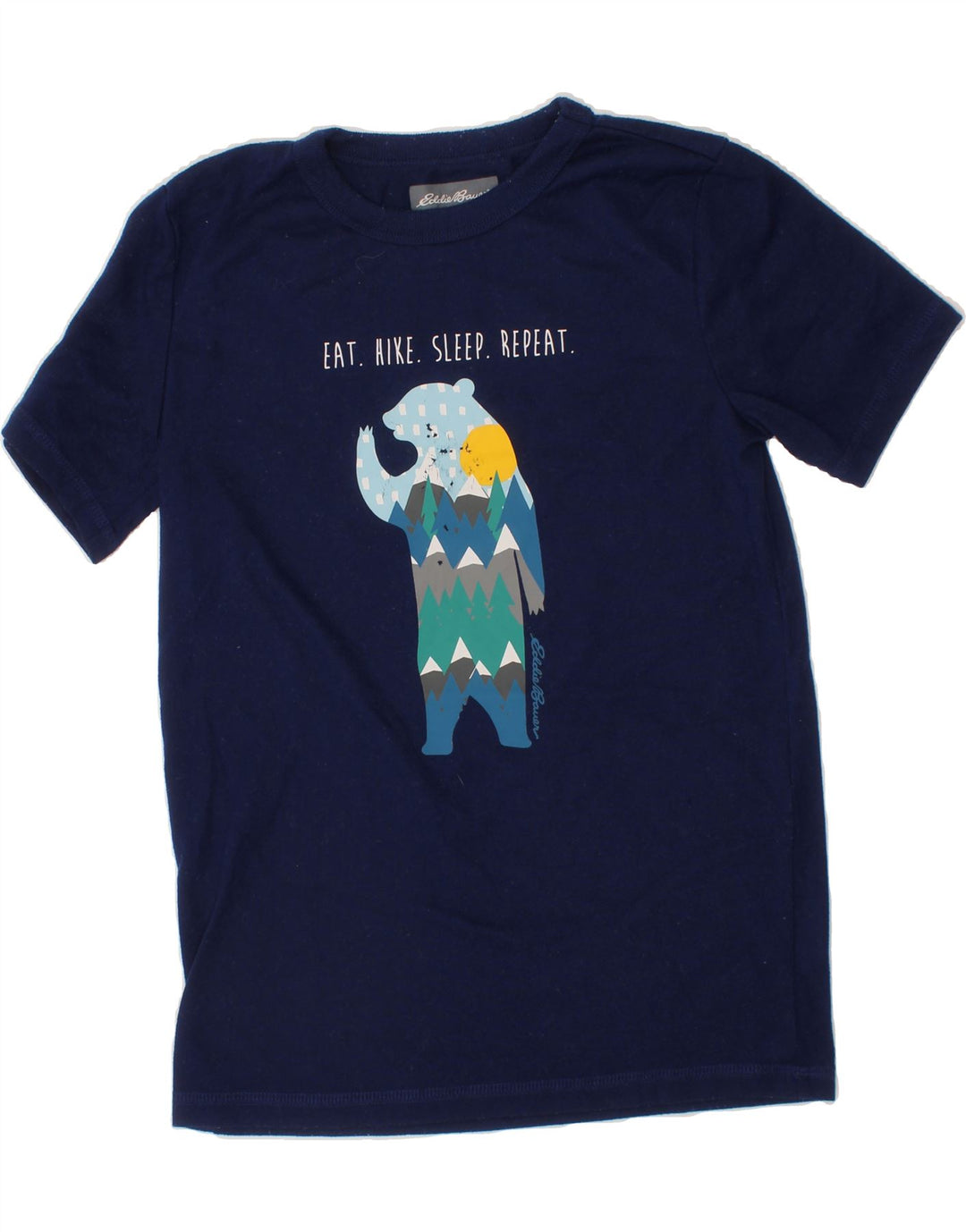 EDDIE BAUER Boys Graphic T-Shirt Top 7-8 Years Small  Navy Blue Polyester Vintage Eddie Bauer and Second-Hand Eddie Bauer from Messina Hembry 