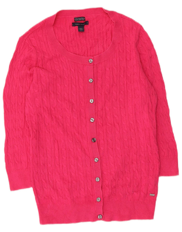 Maglione cardigan con maniche a 3/4 da donna Tommy Hilfiger UK 12 Cotone rosa medio
