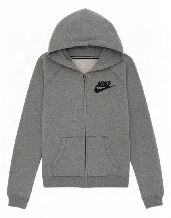 Suéter Nike feminino com capuz e zíper UK 14 algodão cinza médio