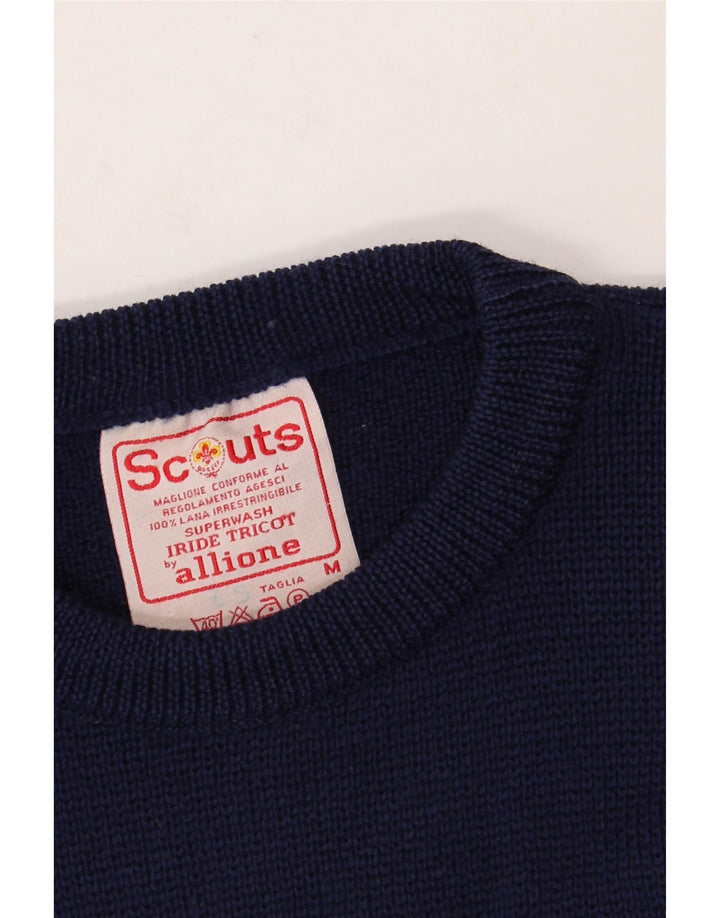 VINTAGE Mens Crew Neck Jumper Sweater Medium Navy Blue Wool