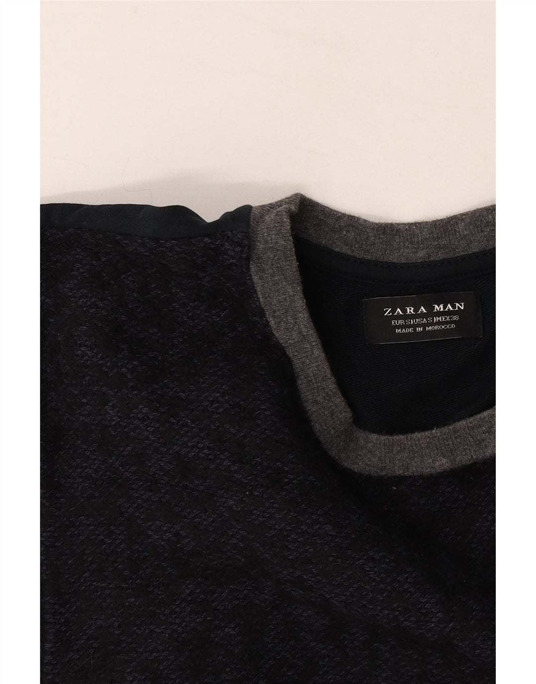 Zara Mens Crew Neck Jumper Sweater Small Navy Blue Colourblock