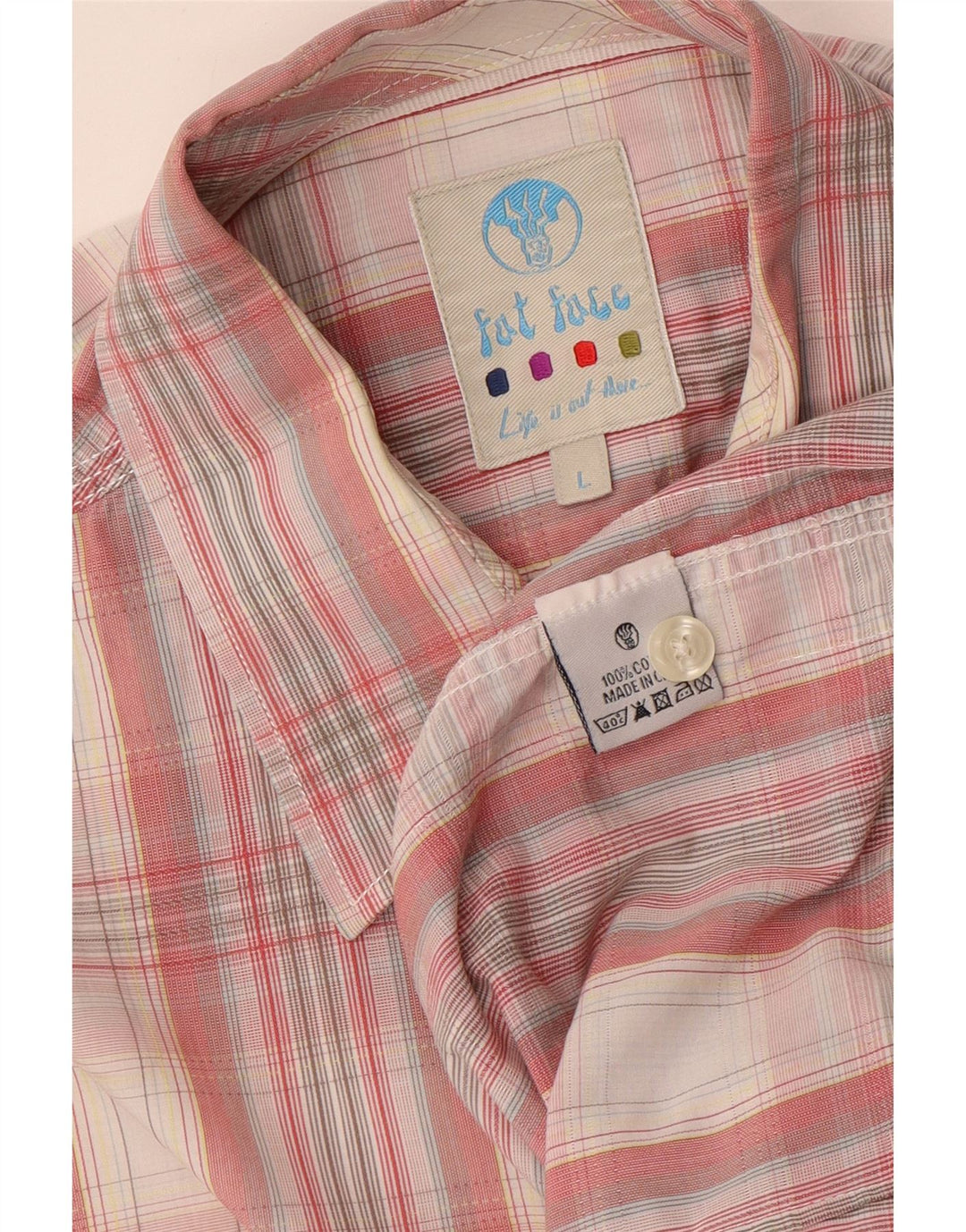 Fat Face Mens Short Sleeve Shirt Large Pink Plaid Cotton