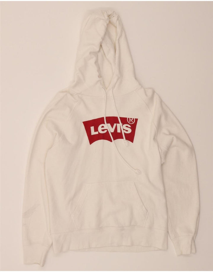LEVI'S Mens Graphic Hoodie Jumper Medium White Cotton Vintage Levi's and Second-Hand Levi's from Messina Hembry 