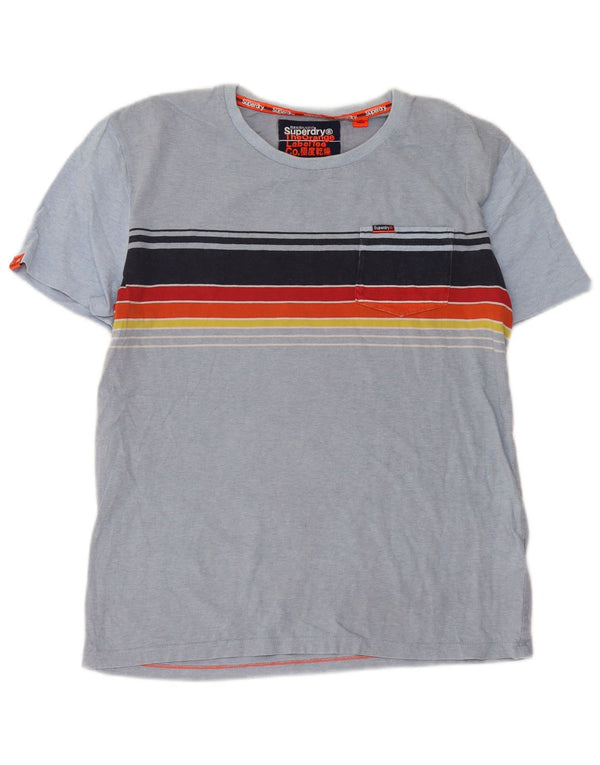 Superdry Mens T-Shirt Top Medium Blue Striped Cotton