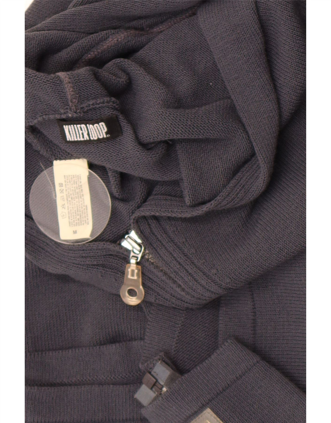 Killer Loop Womens Crop Hooded Cardigan Sweater UK 12 Medium Navy Blue