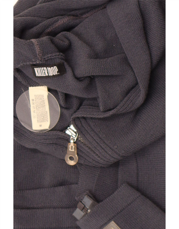 Killer Loop Womens Crop Hooded Cardigan Sweater UK 12 Medium Navy Blue