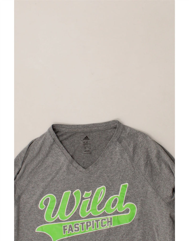 ADIDAS Womens Climalite Graphic Top Long Sleeve UK 16 Large Grey Vintage Adidas and Second-Hand Adidas from Messina Hembry 