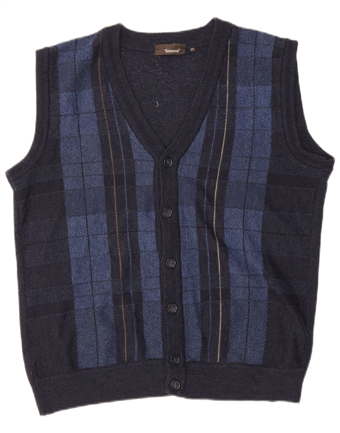 Ärmelloser Herren-Cardigan von Senator, Größe 52, groß, marineblau kariert