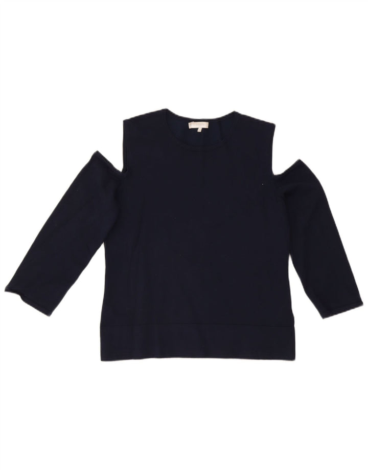 Hobbs Womens Off Shoulder Top 3/4 Sleeve UK 12 Medium Navy Blue Viscose