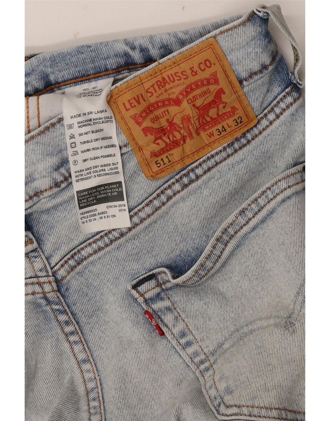 Levi's Mens 511 Slim Jeans W34 L32 Blue Cotton