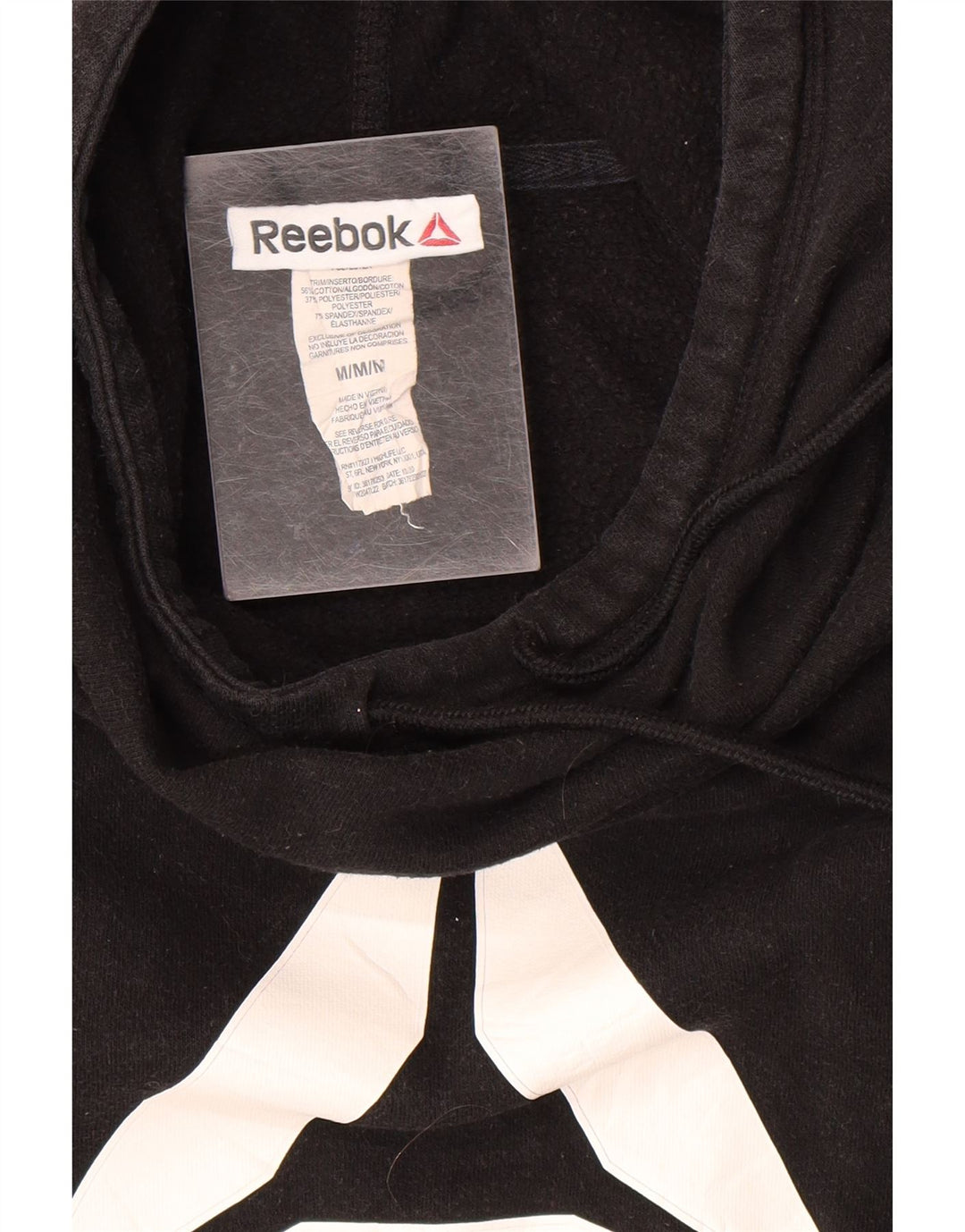 REEBOK Mens Graphic Hoodie Jumper Medium Black Cotton Vintage Reebok and Second-Hand Reebok from Messina Hembry 