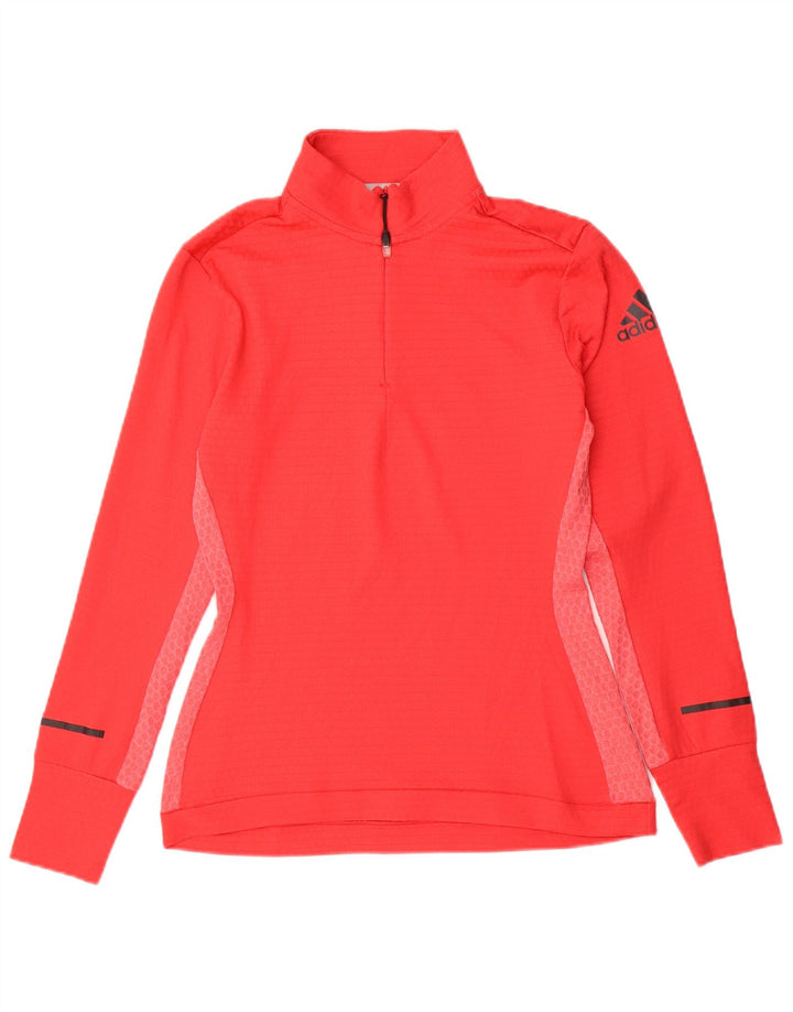 Adidas Womens Zip Neck Pullover Tracksuit Top UK 12 Medium Red Colourblock