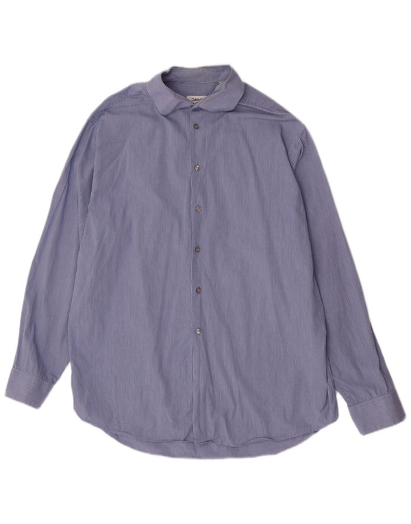Camicia da uomo Calvin Klein taglia 17 XL in cotone a righe blu