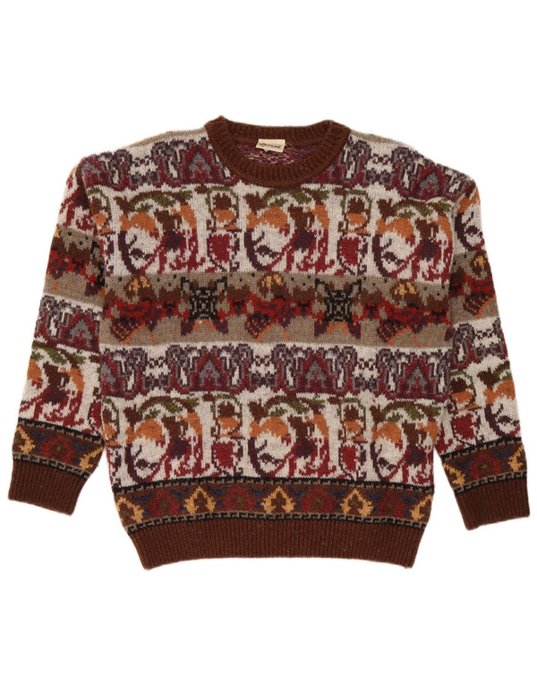 Fiume Pull à col rond pour homme IT 50 Acrylique Fair Isle Bordeaux moyen