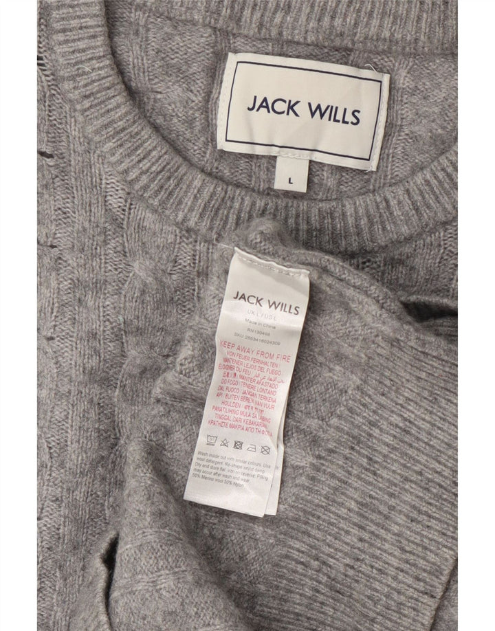 Jack Wills Womens Crew Neck Jumper Sweater UK 14 Large Grey Wool