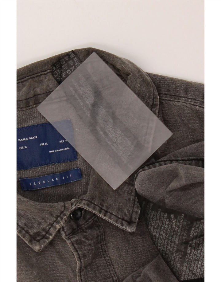 Zara Mens Regular Fit Denim Shirt XL Grey Cotton