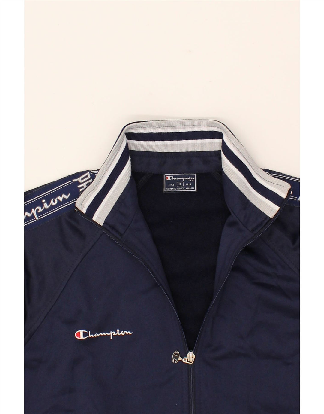 CHAMPION Boys Graphic Tracksuit Top Jacket 7-8 Years Small  Navy Blue Vintage Champion and Second-Hand Champion from Messina Hembry 