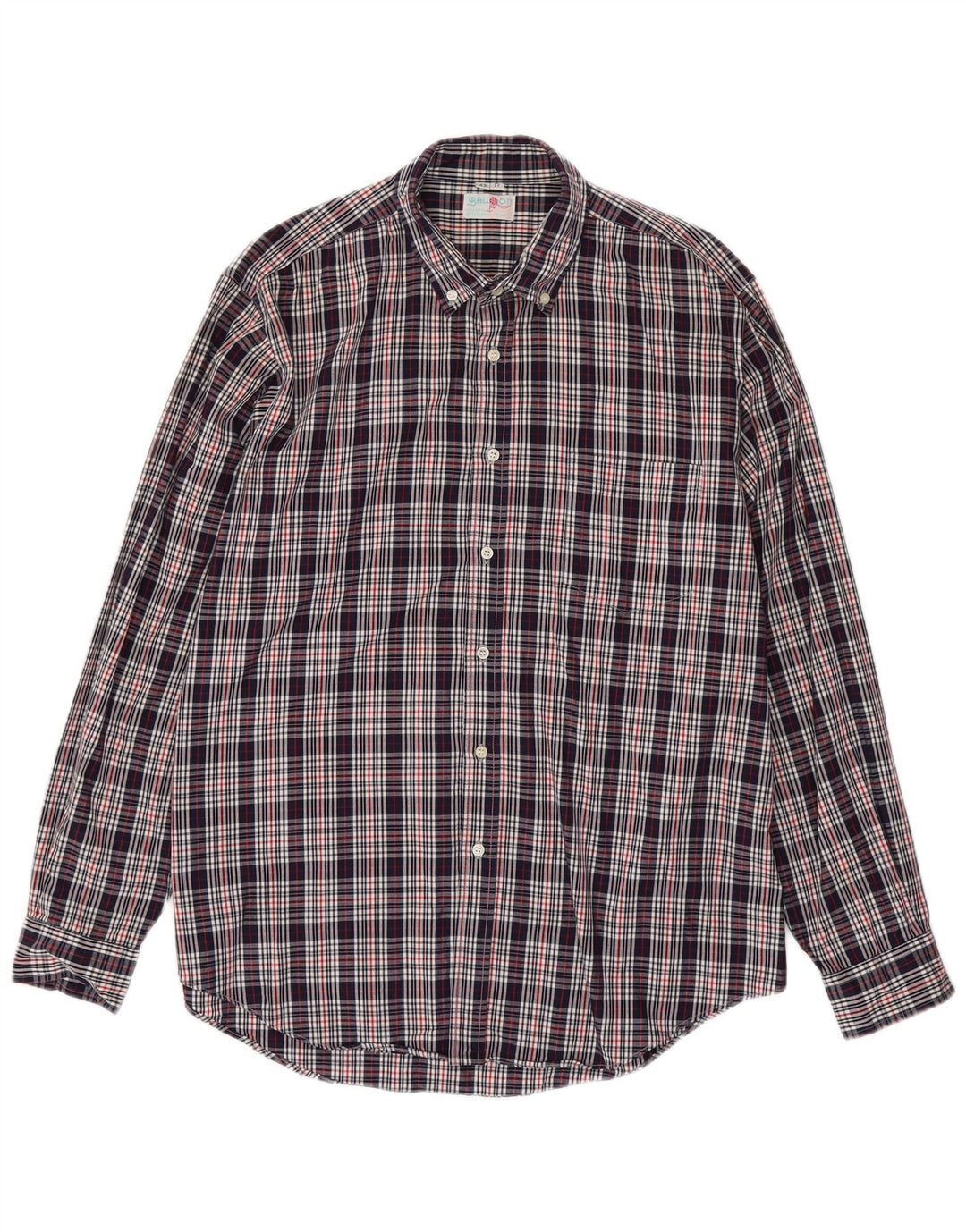 Balloon Mens Shirt Size 43 17 XL Navy Blue Check Cotton