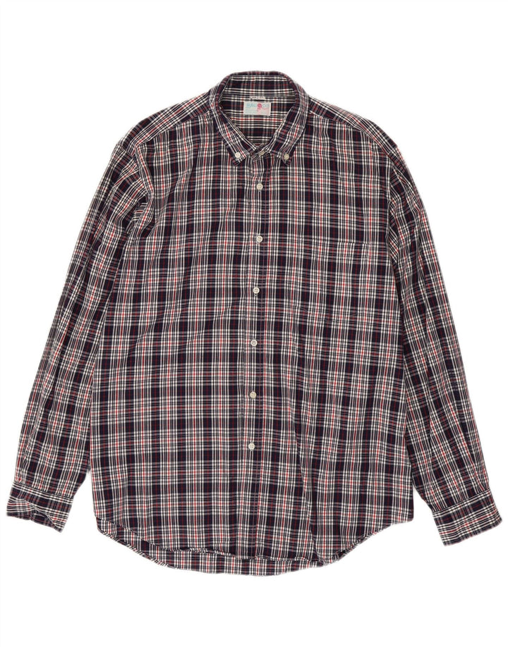 Balloon Mens Shirt Size 43 17 XL Navy Blue Check Cotton