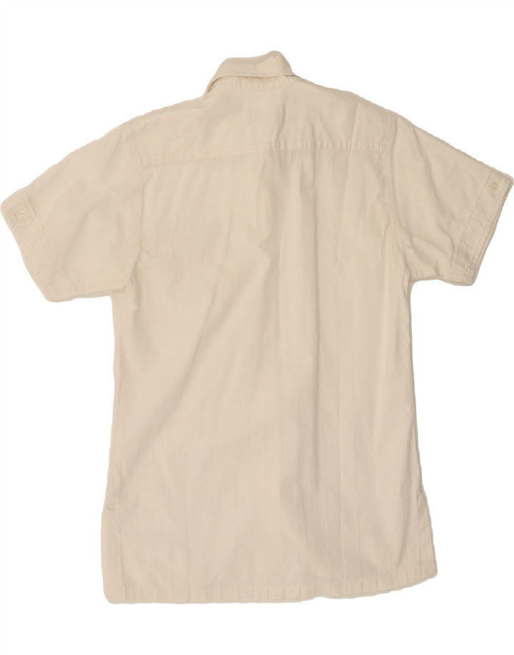 LEE Womens Short Sleeve Shirt UK 10 Small Off White Striped Vintage Lee and Second-Hand Lee from Messina Hembry 