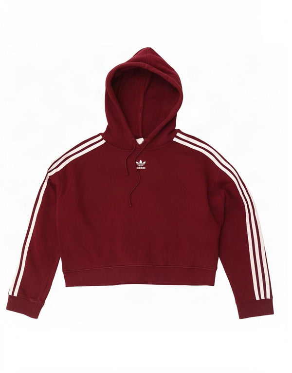 Adidas Womens Crop Oversized Hoodie Jumper UK 10 Small Bourgogne Bomuld