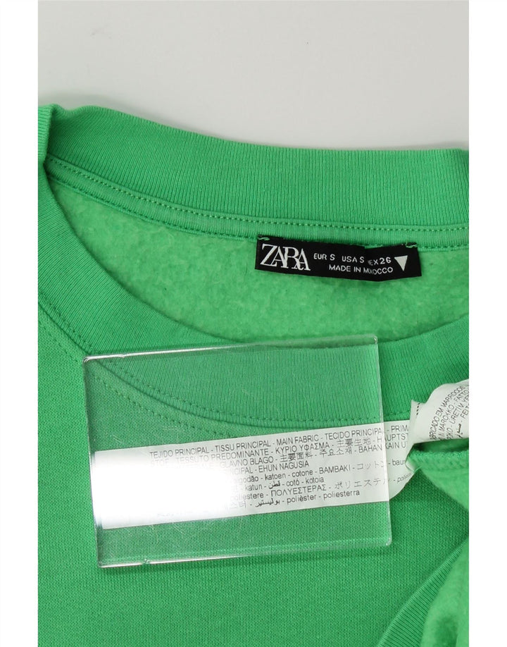 ZARA Womens Sweatshirt Jumper UK 10 Small Green Cotton Vintage Zara and Second-Hand Zara from Messina Hembry 