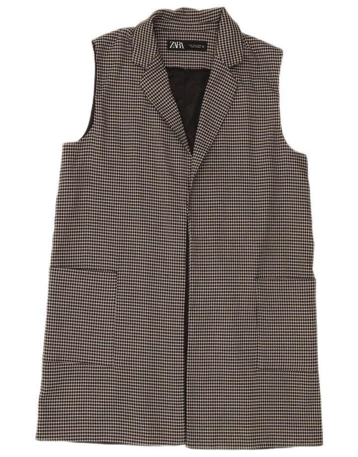Zara Womens Longline Open Blazer Jacket UK 14 Medium Black Houndstooth