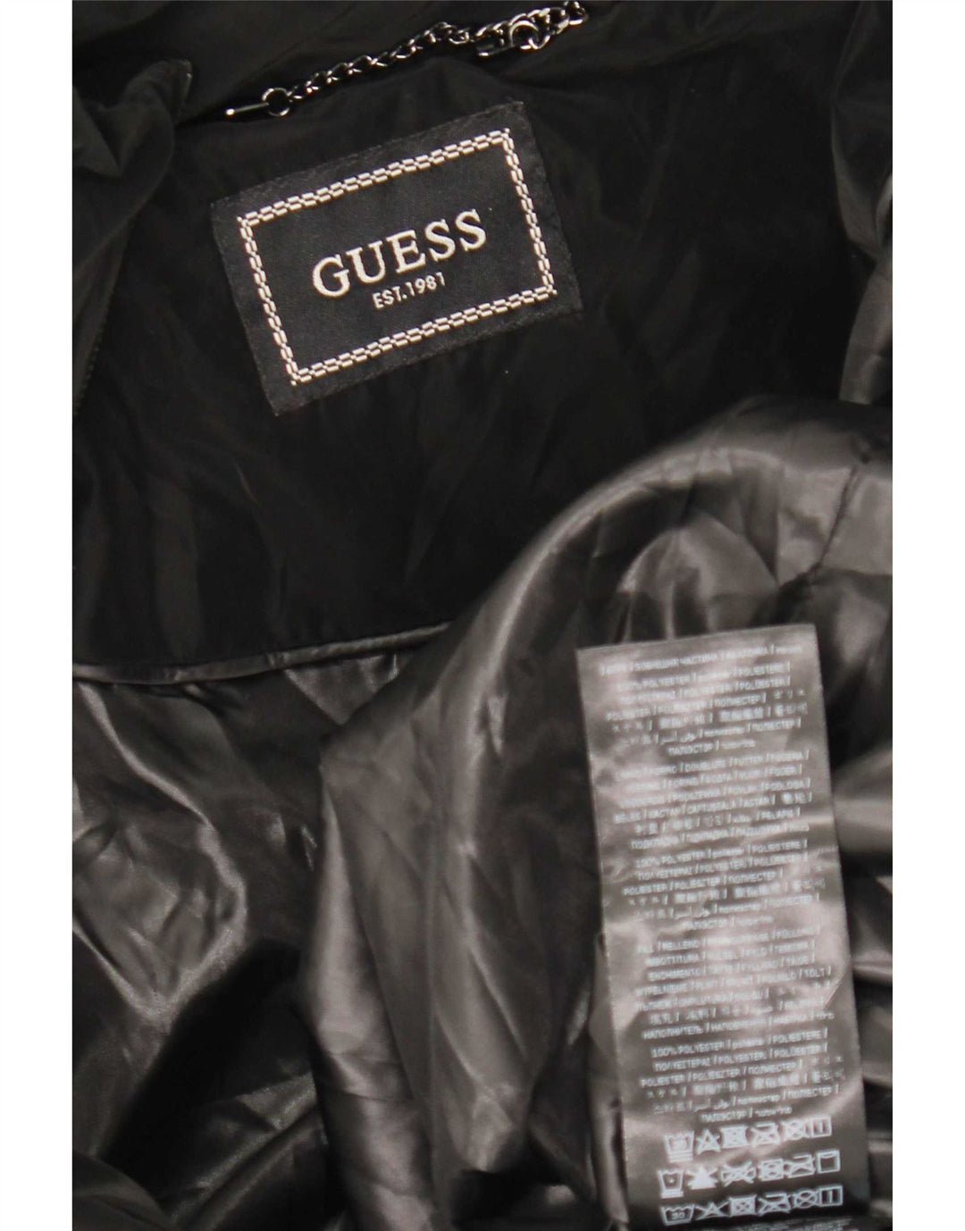 Guess Womens Hooded Padded Jacket UK 12 Medium Black Polyester